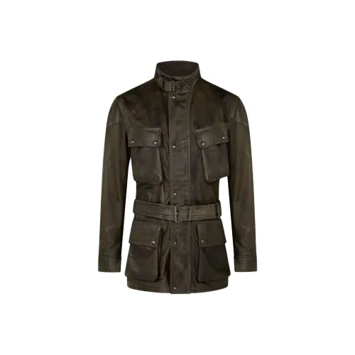 Belstaff Мужские кожаные куртки оливкового цвета
