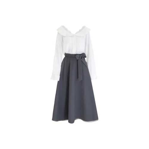 COVER TIME Белый+Серый Женские Комплекты с Юбкой