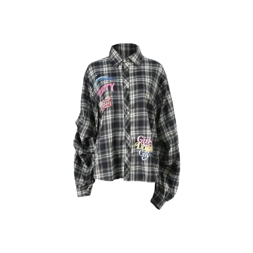 Udon House Темно-синий Синий Check Принт Женские Рубашки