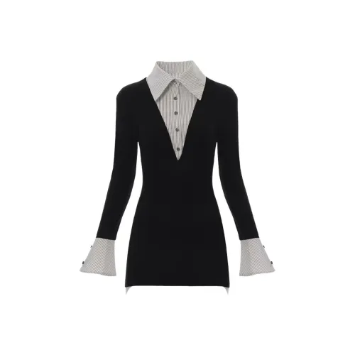 JOPPTI Черное Женское Длинное Платье с Длинными Рукавами