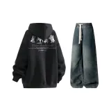 Комплект (черный топ+винтажные синие брюки)