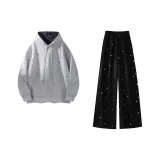 Светлый Фотиния Серый Свитшот + Черные Повседневные Штаны