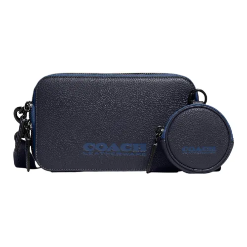 COACH Charter Кожа Camera Сумка Монетница Сумка через плечо Маленькая Мужская Темно-морская синяя и Темно-синяя