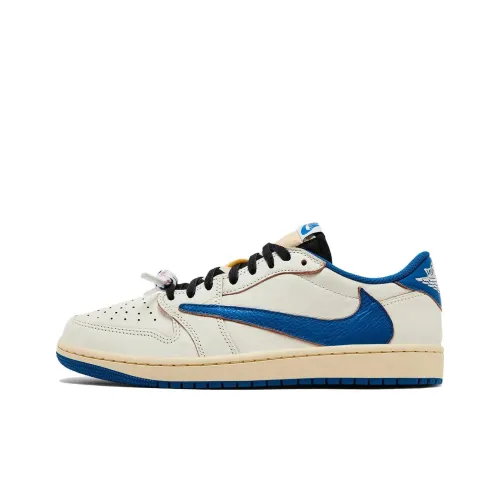 Travis Scott X Fragment Design x Jordan Air Jordan 1 Low Топ Баскетбольные кроссовки Унисекс Белый Синий