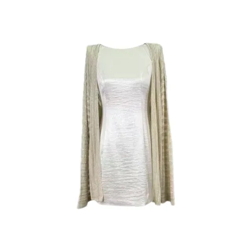 Udon House Pearl White Satin Skirt Linen Cardigan Women's Skirt Sets