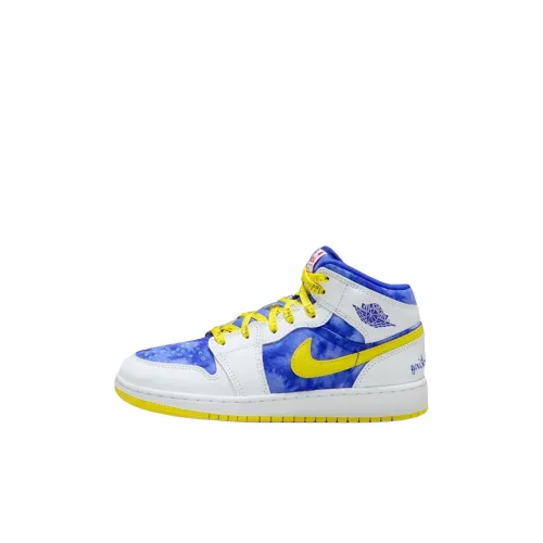 Jordan 1 MID Топ Детские Баскетбольные Кроссовки Белый Синий Малыш
