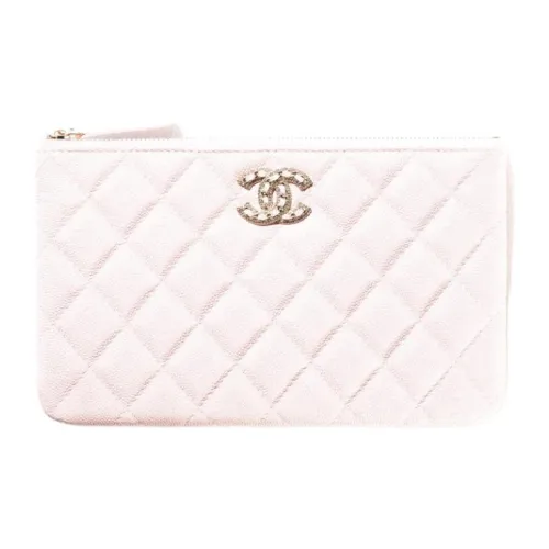 CHANEL Блестящий Fine Grained Телячья кожа Застежки-молнии Клатч Монета Кошелек Маленький Женский Светло-розовый
