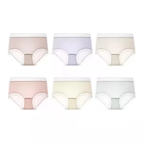 DINGLU Бежево-желтый + Пыльно-розовый + Мятно-зеленый + Пюре из таро Фиолетовый + Древесина Коричневый + Светло-кожаный [6 пар] Женские Трусики-бикини