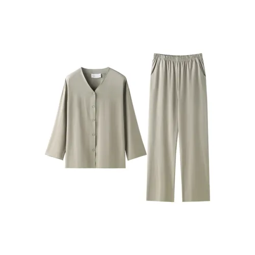 MEONSILL Весенний и Осенний комплект пижам для женщин 2 предмета серый и зеленый