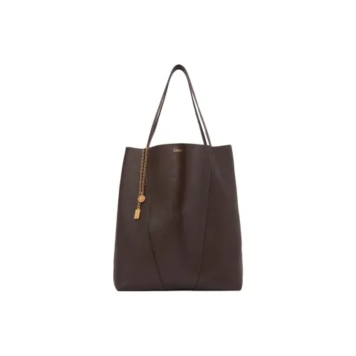 Chloe SPIN Коровья кожа Тоут Сумка Сумка для покупок Сумка на плечо Большая Женская Темно-коричневая