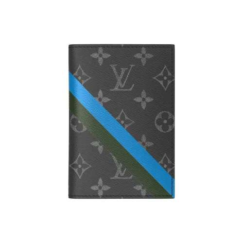 LOUIS VUITTON Monogram Eclipse Покрытый холст Держатель для паспорта Унисекс Черный Серый