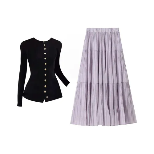 MARIE·COCO Черный топ + Фиолетовая юбка Женские комплекты с юбкой
