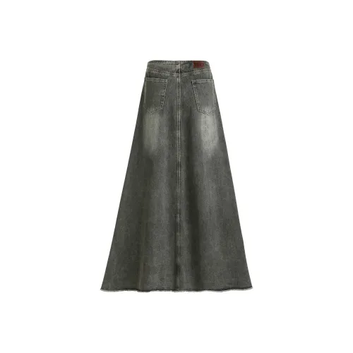 Розовый женский джинсовая длинная юбка