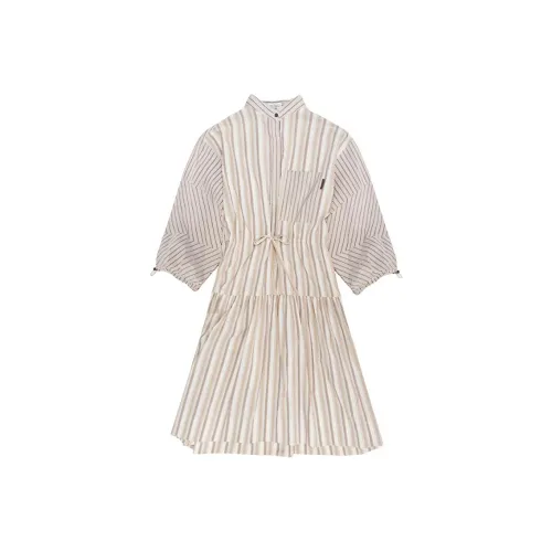 BRUNELLO CUCINELLI Длинное платье с длинными рукавами женское цвет экрю