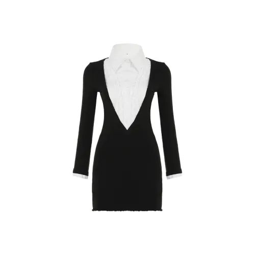 JOPPTI Черное Женское Длинное Платье с Длинными Рукавами