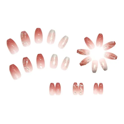 XUNQIANSE False Nail Мягкий Элегантность Пламя Crushed Ромб Наклейка на Ногти Короткий Балет Короткий LADDER Розовый Градиентный Милый