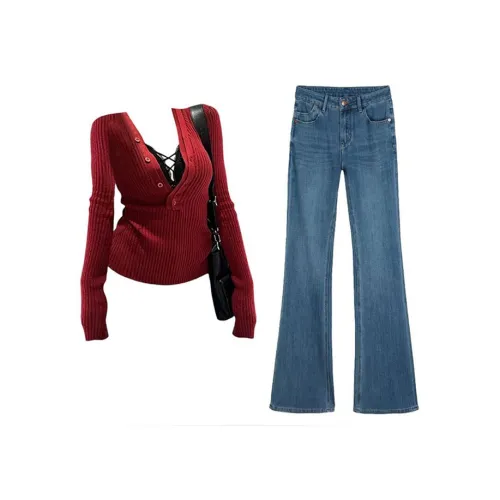 MARIE·COCO Красный топ + топ на бретелях + брюки женские повседневные костюмы