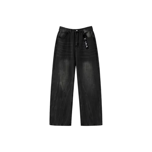 T IRA Черный Нет Логотип Пряжка Унисекс Джинсы