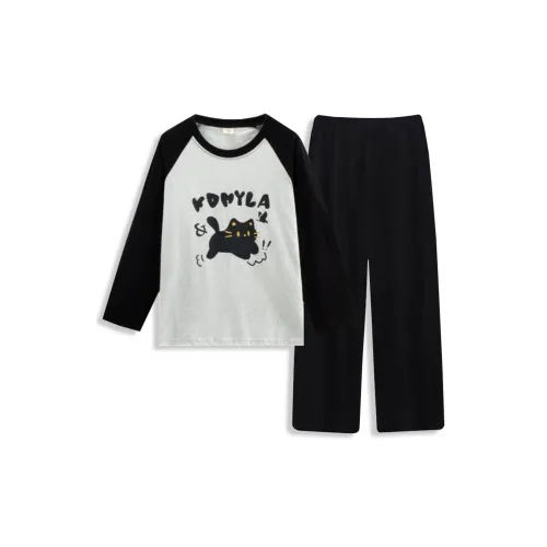 WANANNI Серый Черный Женские Пижамные Комплекты