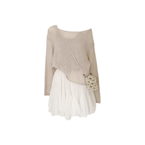 Udon House Абрикос COVER UP+Топ на бретелях+Короткая юбка Трехкомпонентный комплект Женские юбочные комплекты