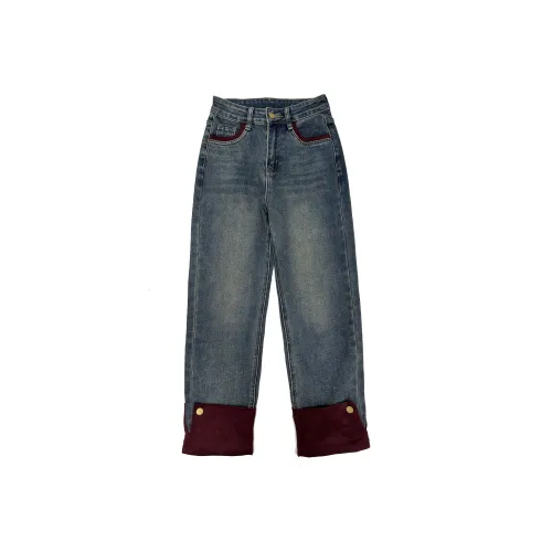 Розовый винтажный синий длина на щиколотку женские джинсы