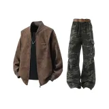 Кофе пальто + камуфляжные штаны