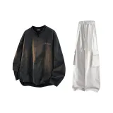 Комплект одежды (Черный топ + Сливочные штаны)