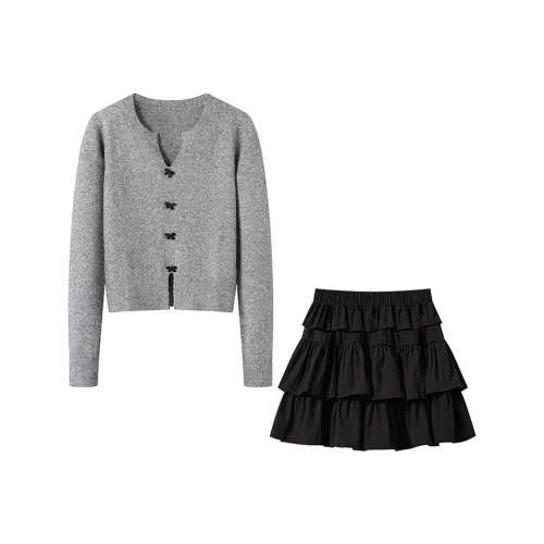 MARIE·COCO Серый топ + юбка Женские комплекты с юбкой