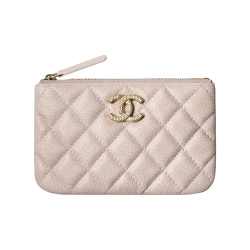 CHANEL Тисненая Телячья Кожа Сумочка Клатч Маленькая Женская Светло-Розовая