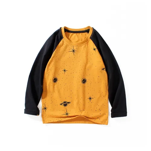 ЮЙЧЖАОЛИНЬ Корейский стиль Мечтательный 100% хлопок Цветовой блок Романтический Звездное небо С принтом Длинный Sleeved Спортивный Базовый слой