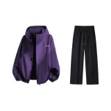 Комплект одежды (Фиолетовая куртка + Черные повседневные штаны)