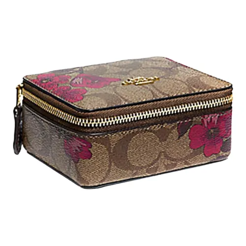 COACH Ювелирные украшения Bo Кожа Хранение Коробка Мини Женские Хаки Ягода