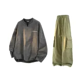 Комплект одежды (Темно-серый топ + Армейские зеленые штаны)