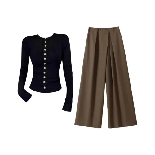 MARIE·COCO Черный топ + Брюки Женские Повседневные костюмы