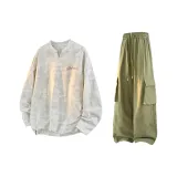 Комплект (Белый топ + Армейские зеленые штаны)