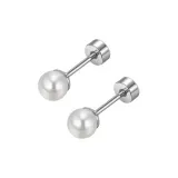 4 мм Серьги-гвоздики с жемчугом [Медицинская сталь, Гипоаллергенный]