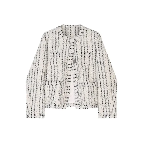 Devanro Черно-белые полосы Хлопок Наполненный Версия Женские Короткие пальто