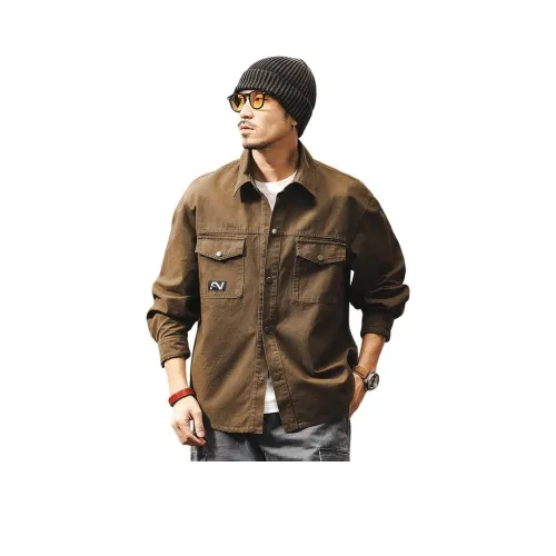 JIELEINUO Темный кофейный мужской рубашки