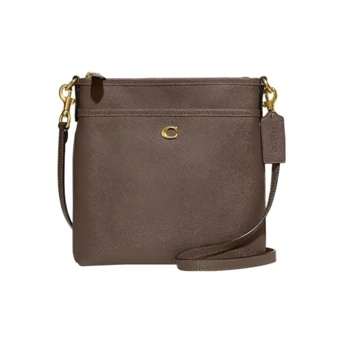 COACH Kitt Крестообразная текстура Кожа Сумка через плечо Маленькая Женская Темно-коричневая