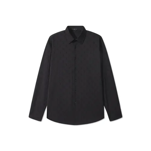 Cabbeen Скрытая текстура Свободный крой — Угольный черный 01 Мужские рубашки