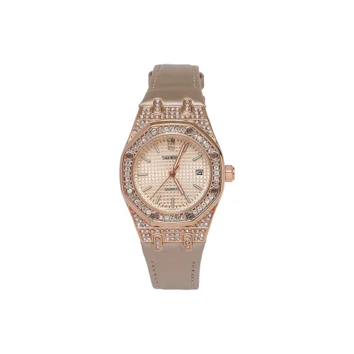 BENKEN Кварцевый механизм кожаный ремешок часы женские золотой циферблат