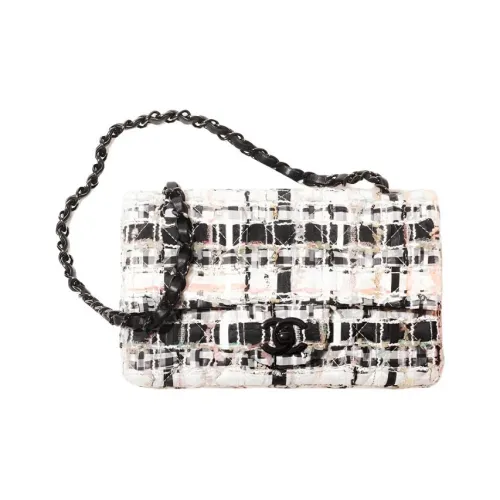 CHANEL Twill Мягкая Шерстяная Сумка через плечо Мини Женская Черно-белая Клетка