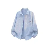 [Оксфорд, дружественный к коже, износостойкий] Синий и белый полосы (с кленовым держателем для ручки, значок на груди)