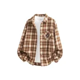 [Клетка Рубашка] Бежевый Клетка (Минималистский стиль Логотип с львом на груди)