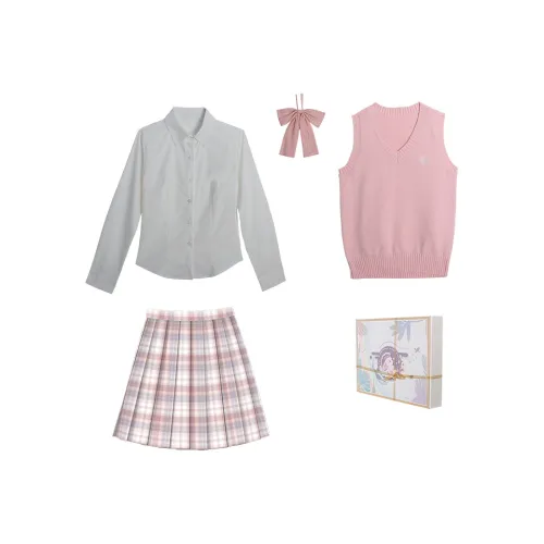 Одежда Sets Длинный рукав Облегающий крой Рубашка + Розовый жилет + Розовый горошек Галстук-бабочка + Розовая юбка Женская униформа