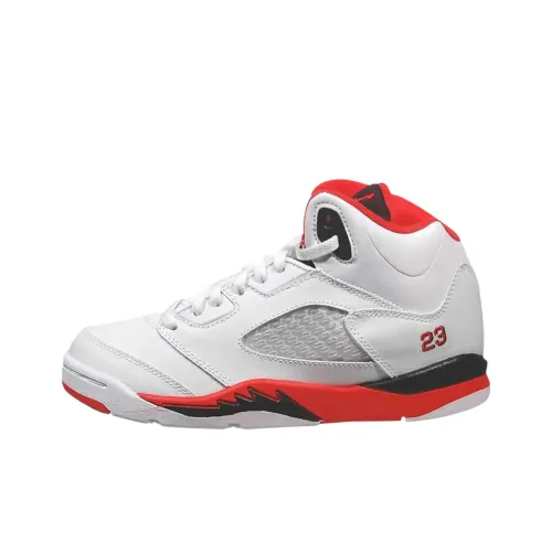 Jordan Air Джордан 5 High Топ Детские Баскетбольные Кроссовки Белый Красный Подростки