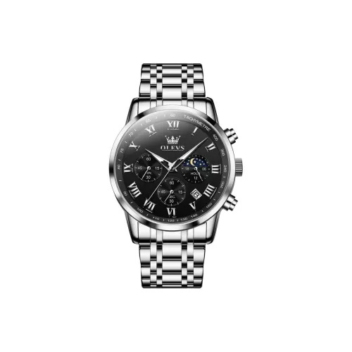 OLEVS Кварцевый механизм ремешок из нержавеющей стали мужские часы черный циферблат