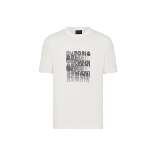 EMPORIO ARMANI Logo Letter Offset Принт Круглый вырез Пуловер Короткий рукав T Рубашка Мужская Белая