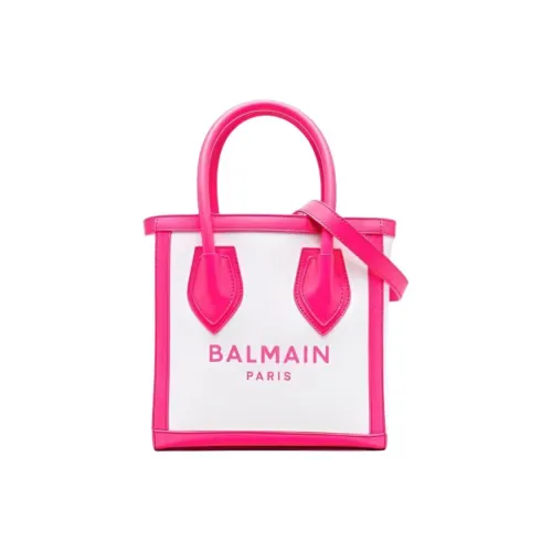 BALMAIN Хлопок с кожаными вставками Тоут Сумка Сумка для покупок Сумка через плечо Сумка Женская Розовая и Белая