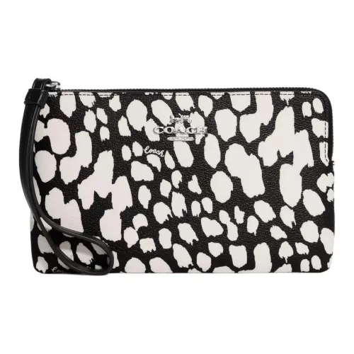 COACH Corner Zip Холст с покрытием и гладкая кожа Кошелек для монет клатч маленький женский черный и белый